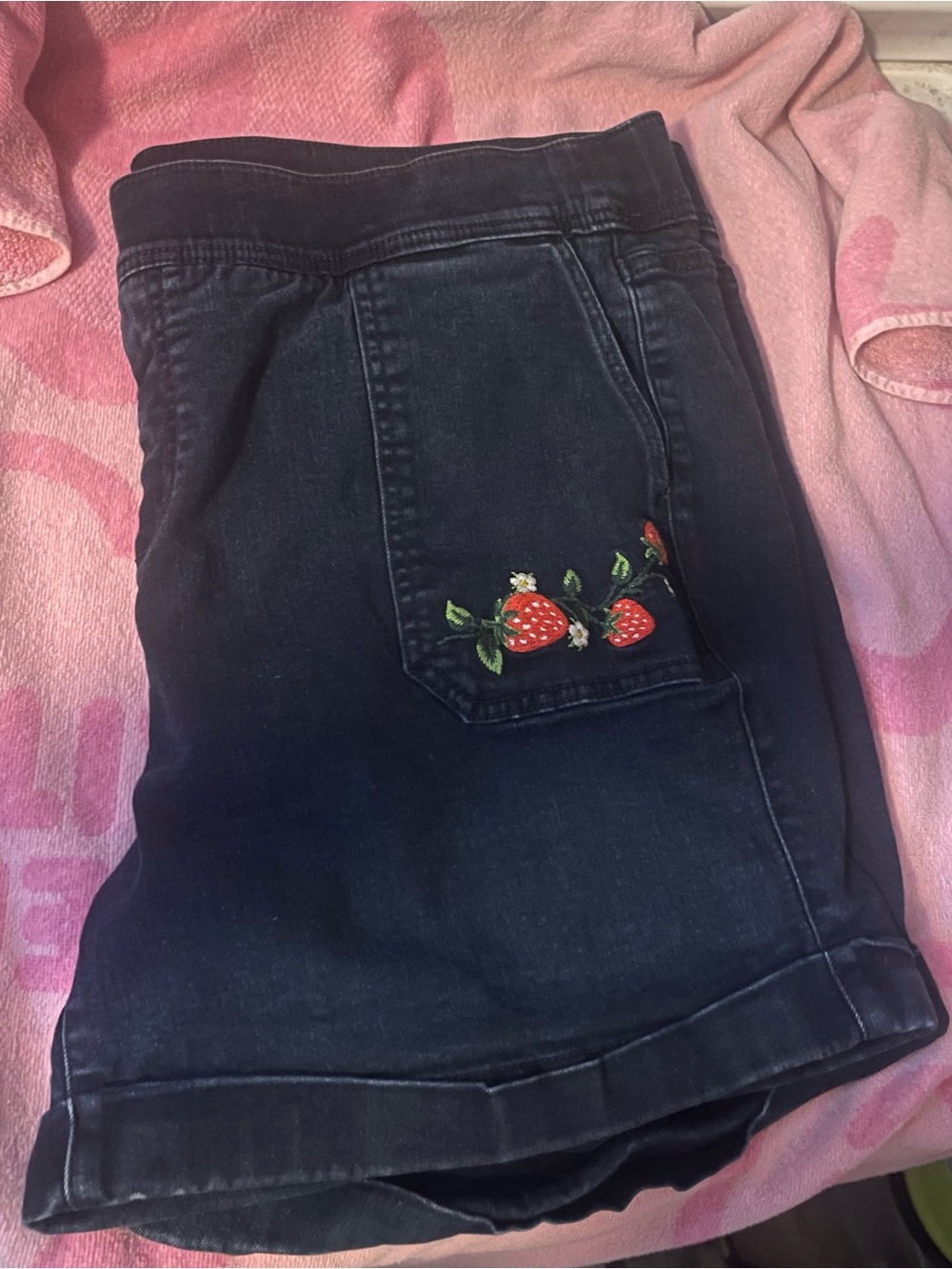 torrid Black Denim Shorts with Strawberry Embroidery
